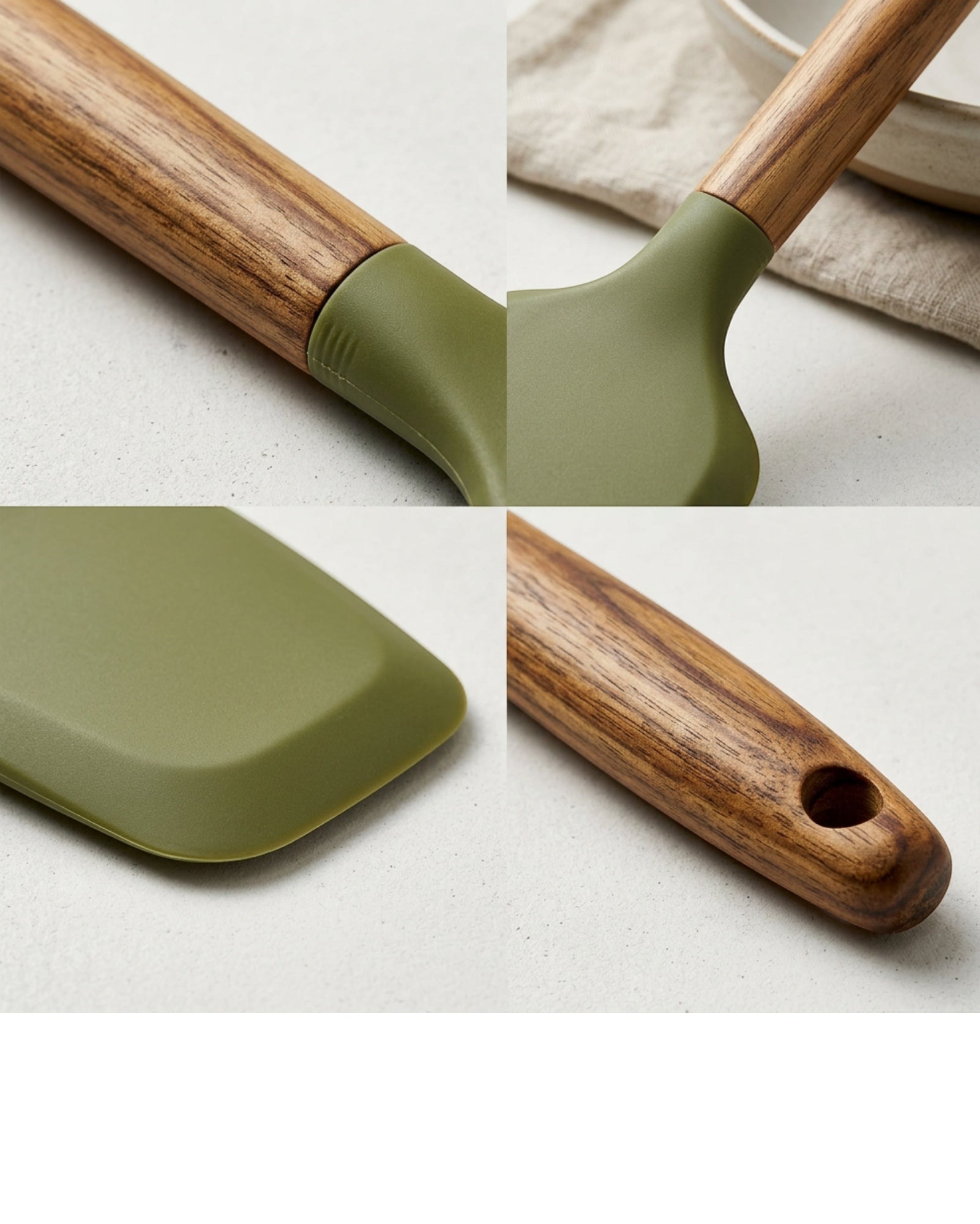 Vyyro Wood-Handle Silicone Solid Turner 32 cm Olive - Detail view